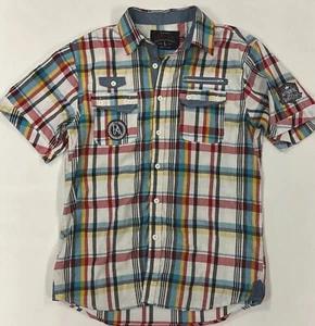 Red Ape Plaid Embroidered Logo Short Sleeve Button Up Shirt Men's Large - Picture 1 of 8