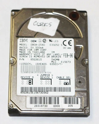 AS-IS - Vintage IBM 540mb 2.5" Laptop Hard Drive DBOA-2540 DBOA2540 85G3615 - Image 1 of 4
