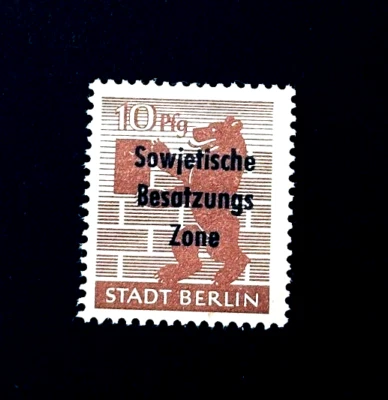 Selo ALEMANHA - 1948 Ocupação Russa Berlim Urso Sobreimpressão Estado Perfeito OG LH r45 - Imagem 1 de 2
