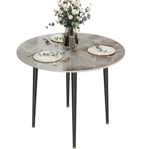 Esszimmertisch Marmor Esstisch Rund Küchentisch Grau Metall Tischbeine 80×80 cm - Bild 1 von 22