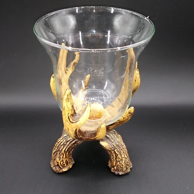 "Candelabro imitación astas de ciervo resina y vidrio rústico decoración de cabina 8,5"" X 5""" Foto 1 de 4