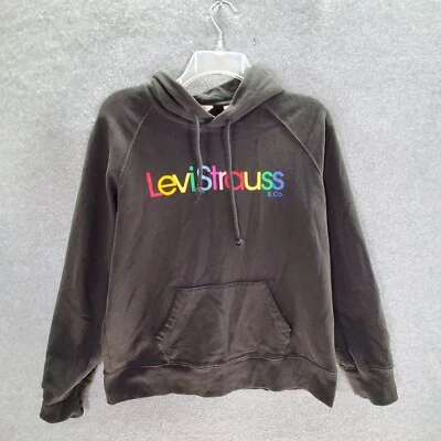 Sudadera Levi Strauss Mujer Pequeña Negra Sudadera con Capucha Logo Arco Iris Manga Larga  Foto 1 de 4