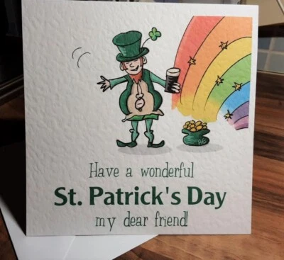 Drawn by seller. St. Patrick's Day Greeting Card. Can be pers. SENT TRACKED - Image 1 of 4