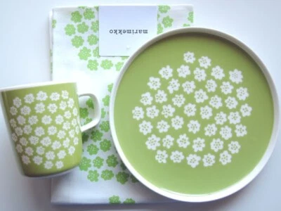 【Only 1 set】  marimekko Puketti green 3 sets.  plate, mug, tea towel. 芬兰限定 プケッティ - Image 1 of 4