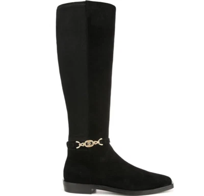 Sam Edelman Women's Clive Suede Tall Riding Boots 8 Black Gold Horsebit Modern - Image 1 of 4