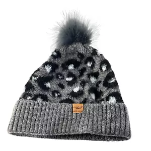 Sombrero de invierno Britt's Knits tejido leopardo de nieve pom gorro gris negro estampado animal - Imagen 1 de 2