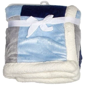 NEU Cuddletime Cuddle Time blau grau weiß Patchwork Quadrate Sherpa Babydecke - Bild 1 von 4