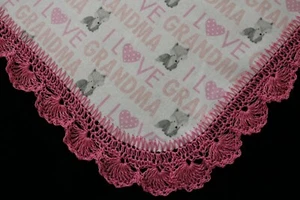 Receiving Blanket Hand Crocheted Edge New Baby Shower Gift Girl's LOVE GRANDMA! - Picture 1 of 7