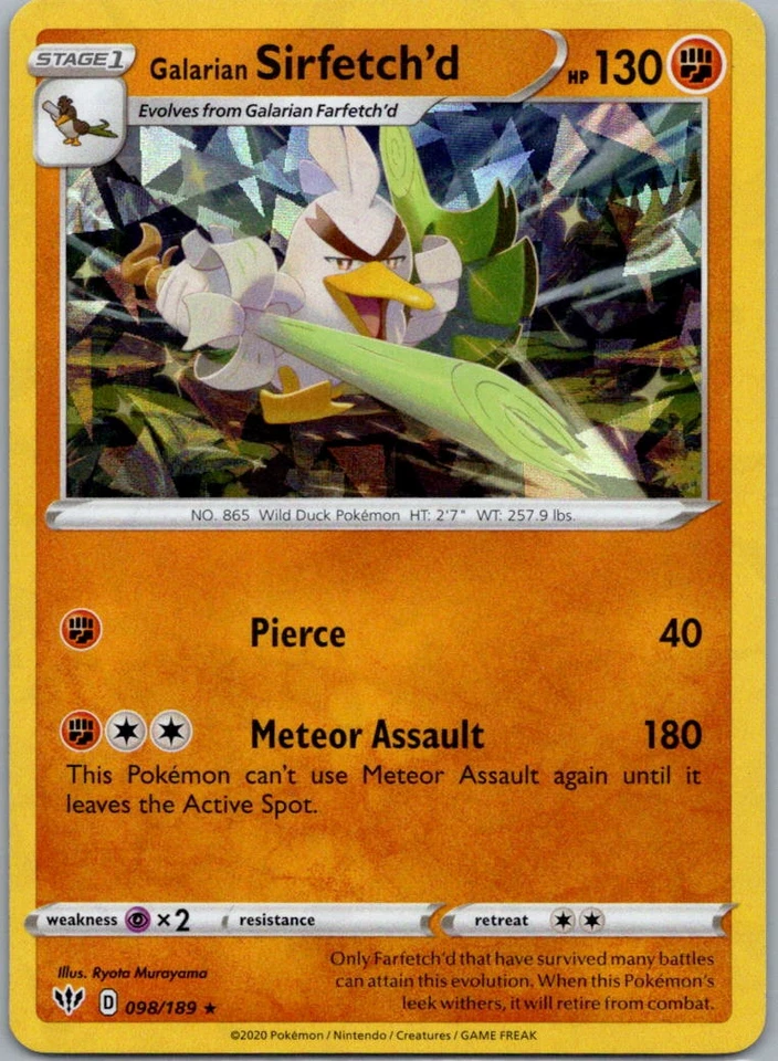 Pokemon Galarian Sirfetch'd Deck Exclusives 098/189 Light Play LP Cracked Ice - Image 1 of 2