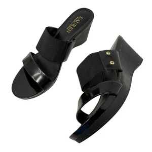 Ralph Lauren Women’s Size 7.5 Rhianna Black Sandals Slides Wedge Heel Shoes - Picture 1 of 12