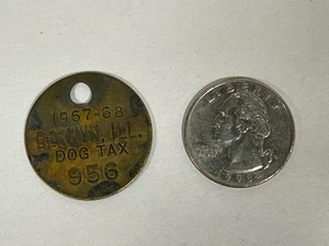 Licenza etichetta fiscale cane metallo Berwyn Illinois 1967-68 vintage (A4) - Foto 1 di 3