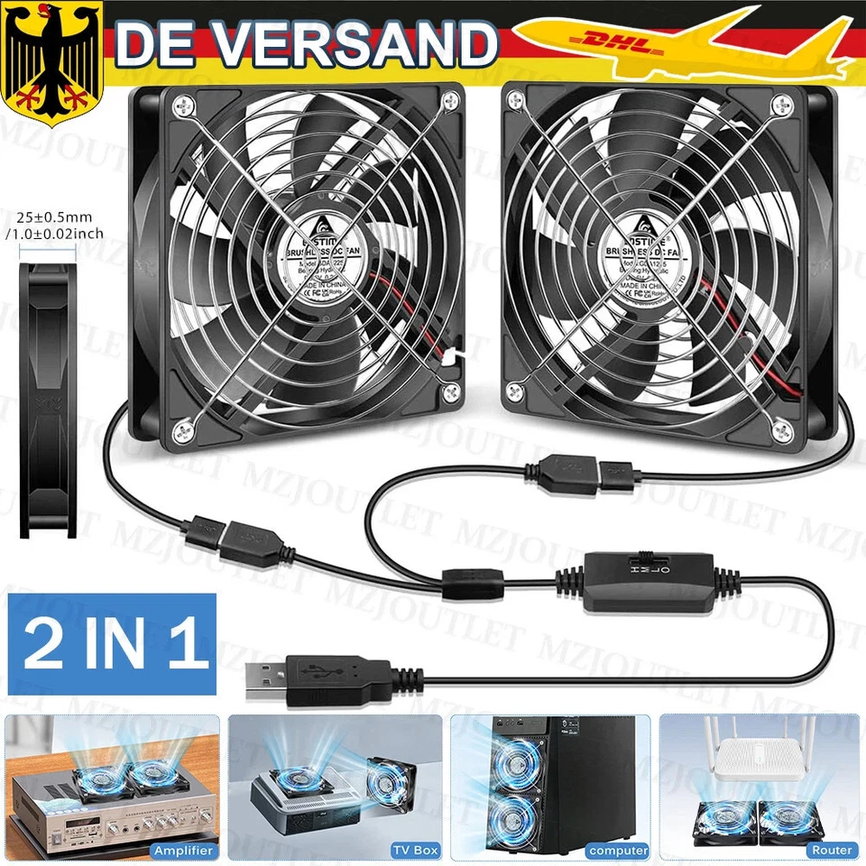 USB PC Ventilator Doppel lüfter 120mm Leise Gehäuselüfter Einstellbare Fan 5V - Bild 1 von 4