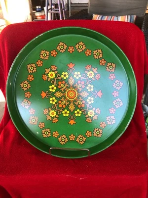 VTG ACTION Industries Tray Daisy Flowers~RETRO MOD~ 1970’s Avocado Green COOL - Image 1 of 4
