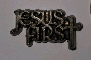 Jesus First Cross Christian Faith Silver Tone Vintage Lapel Pin Small Religion - Picture 1 of 4