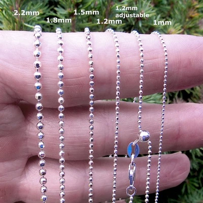 Collar de cadena de cuentas de bola con corte de diamante italiano sólido de plata de ley 925 para mujer Foto 1 de 4