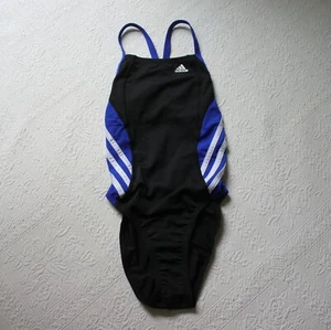 Adidas Solid Splice Vortex Racer Back Swimsuit Black Blue One-Piece 24 NEW - Picture 1 of 12