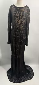 Miss Ord Women's Black Sequin O-neck Long Sleeve Bodycon Mermaid Prom Dress ~3XL - Picture 1 of 21
