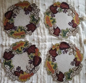 NEW! Nicole Miller Autumn FALL Leaves Round Beaded Placemat 15” Charger Set Of 4 - Picture 1 of 9