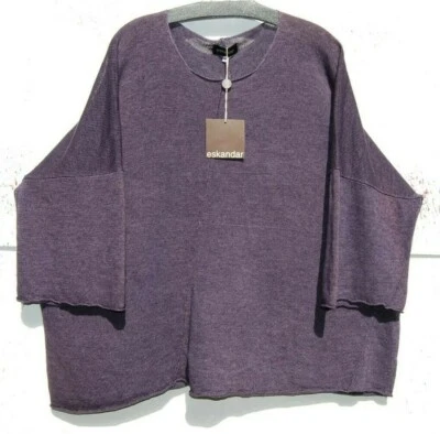 Nuevo con etiquetas Suéter Eskandar PÚRPURA Tejido a Mano Lino Delave Manga 3/4 O/S   Foto 1 de 4
