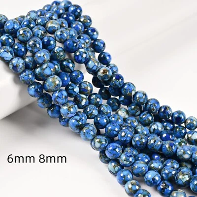 Mohave Copper Royal Blue Turquoise Smooth Round Beads 6mm 8mm 10mm 15.5'' Strand - Image 1 of 4