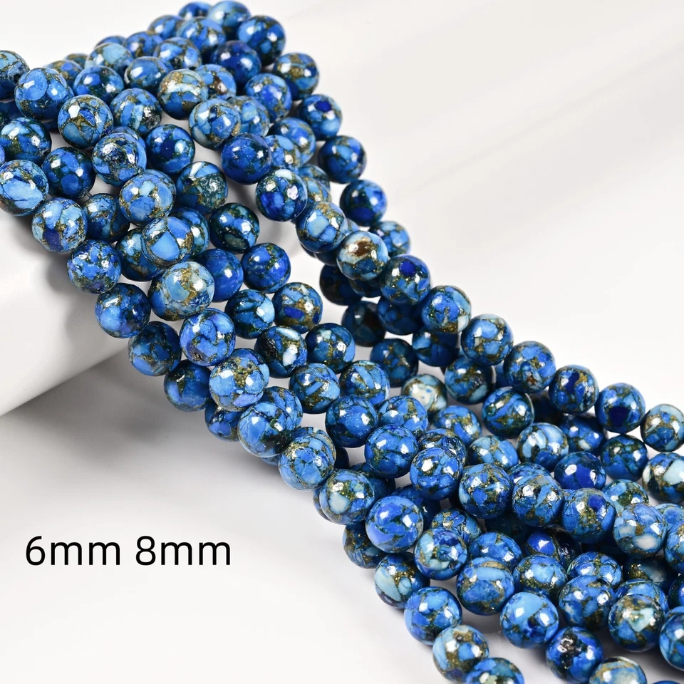 Mohave Copper Royal Blue Turquoise Smooth Round Beads 6mm 8mm 10mm 15.5'' Strand - Image 1 of 4