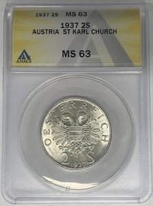 1937 Österreich 2 Schilling ST Karl Kirche ANACS MS 63 - Bild 1 von 2