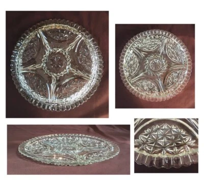 Plato dividido de vidrio Indiana vintage 12" BOTÓN MARGARITA transparente 6 secciones años 60 Foto 1 de 4