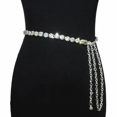 Women Silver Diamante Chain Belt Body Dance Bikini Beach Waist Chain Skinny Belt - image 1 of 4