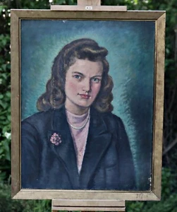 Portrait Of A Beautiful Woman, Antique Oil On Cardboard Painting, Unsigned - Picture 1 of 5