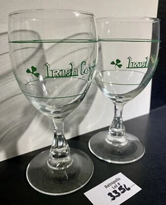 2 Irish Coffee Stemmed Glass Goblets Clover Shamrock Vintage France - Picture 1 of 5