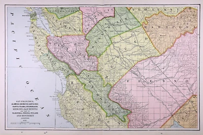 Mapa 1892 ~ ALAMEDA - SAN MATEO - SANTA CRUZ - MONTEREY Co., CALIFORNIA (14x22) Foto 1 de 4