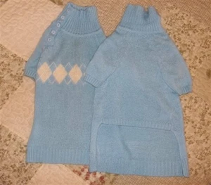NEW Baby Sky Blue Dog Pet Preppy Argyle Sweater Button Side Stylish Collar  L - Picture 1 of 9
