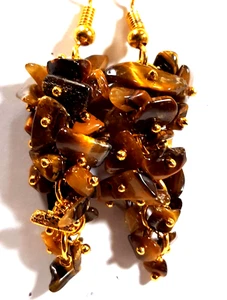 Natural Tiger's Eye Gemstone Fashion Earrings 10*30 MM 40 CT - Picture 1 of 4