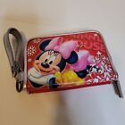 Disney Stores Minnie Mouse Pink Bow Red Wallet~Zippered Clutch Wristlet  Great!