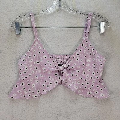 Blusa corta púrpura floral con volantes corbata frontal festival occidental para mujer talla XXS Foto 1 de 4