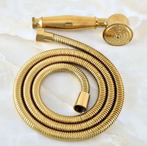 Polished Gold Handheld Shower Head Hose Bath Water Spray Hand Held + 1.5m Hose - Picture 1 of 7