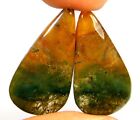 20CT NATURAL MOSS AGATE OPAL MATCHED PAIR CABOCHON EARRING MAKING GEMSTONE AK265