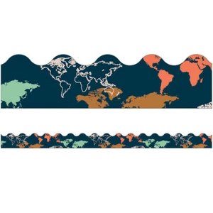World Map Scalloped Borders - Picture 1 of 1
