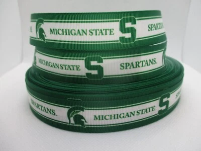 Michigan State Spartans on 7/8" Grosgrain Ribbon YOUR CHOICE 5 or 10 Yard (Univ) - Image 1 of 3
