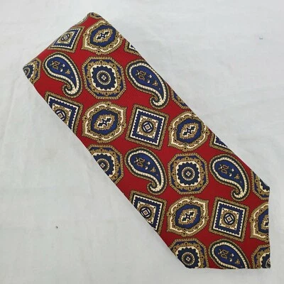 Hathaway Neck Tie Silk Made in the USA Paisley Red Blue  - Image 1 of 4