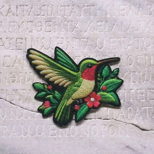 Humming Bird Patch Iron-on Applique Wild Bird Badge, Garden Flower, Decorative - Picture 1 of 19