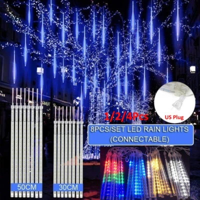 192/288 LED Meteor Shower Lights Fairy String Light Falling Rain Tree Xmas Party - Image 1 of 4