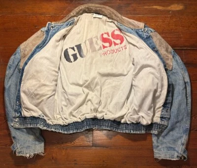 Vtg 80s GUESS Marty McFly Jacket Size Large Denim Leather Jean Georges Marciano - Image 1 of 4