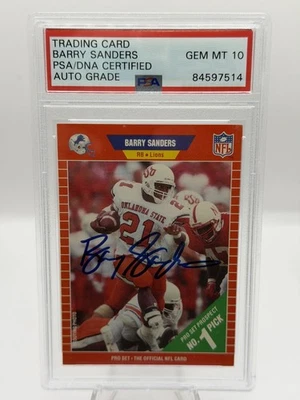 1989 Pro Set Football #494 Barry Sanders Rookie PSA Auto GEM MT 10 Detroit Lions - Image 1 of 2