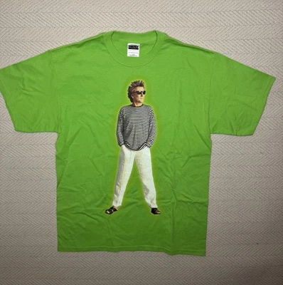 Винтажная мужская футболка 90-х Rod Stewart XL неоново-зеленая двусторонняя 1999 Tour Short - Изображение 1 из 4