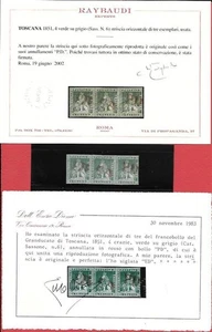 TOSCANA 1851-52, Nº 6 - 4 cr. TIRA DE 3 VERDE SOBRE GRIS - Usada - Imagen 1 de 2