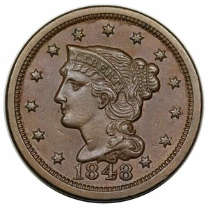 1848 Braided Hair Large Cent, N-1, very rare EDS (a1), ex Grellman collection - Picture 1 of 3