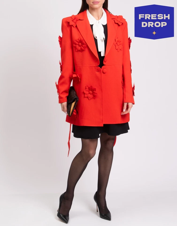 RRP€280 AMARANTE DO BRASIL Blazer Jacket Size M Red Flowers Belted - Image 1 of 4