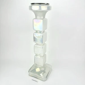 White Iridescent Glass 18” Tall Column Candle Holder Anthropologie Shabby Chic - Picture 1 of 11