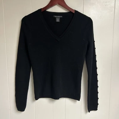 Suéter Sarah Spencer Negro Mujer Lana Merino Manga Botón Clásico Cuello en V talla S Foto 1 de 4